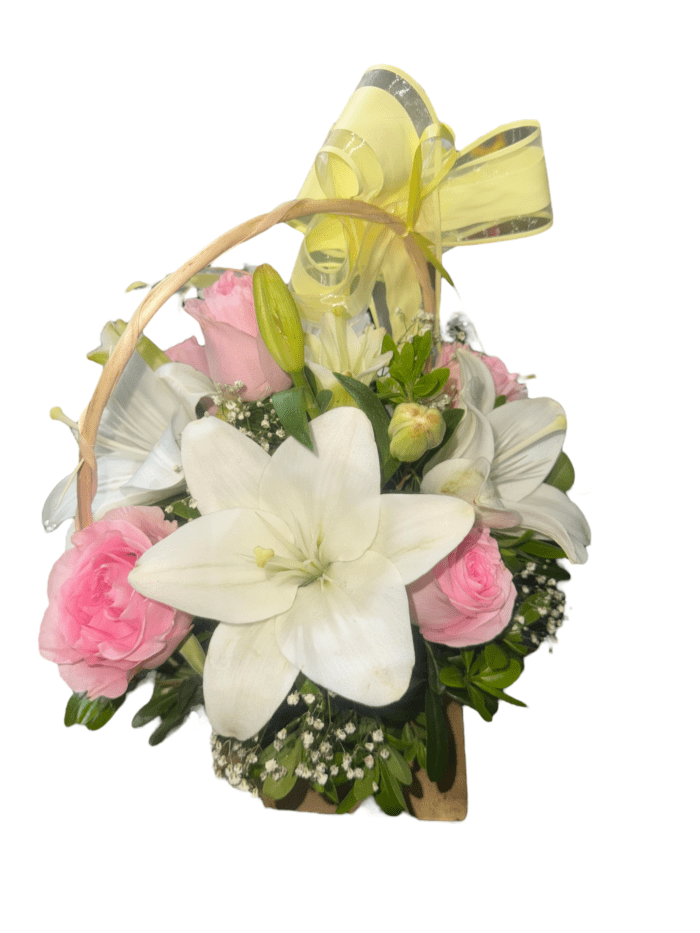 Canasto de Rosas rosa y lilium blancas - Imagen 2