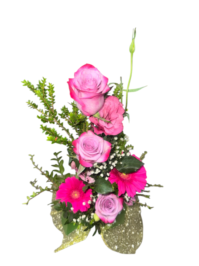 Vaso Floral de rosas y gerberas rosa fuerte - Imagen 2