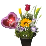 Maceta negra con Mix de flores