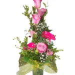 Vaso Floral de rosas y gerberas rosa fuerte
