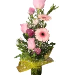 Vaso Floral de rosas y gerberas rosa pastel